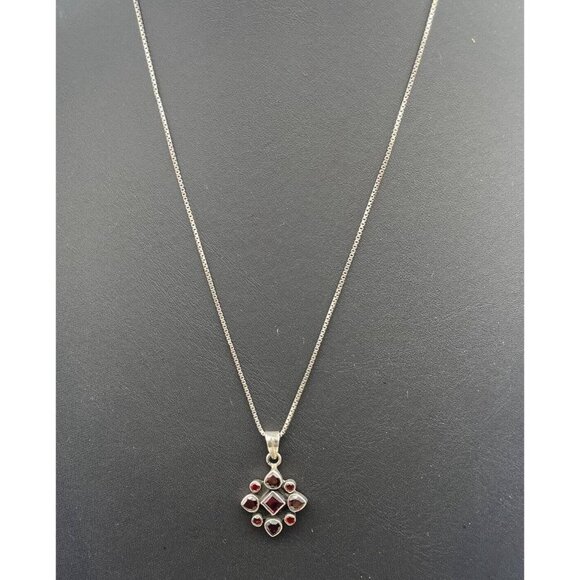 KC 925 Sterling Silver Garnet Pendant Box Chain Necklace Spring Ring Closure - Picture 6 of 11